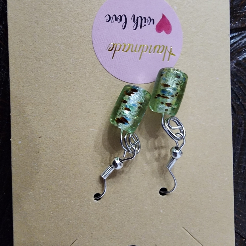 Handmade Green Glass Bead Earrings